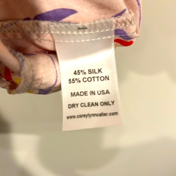 COREY LYNN CALTER Silk Cotton Midi V-Neck Dress Floral Short Sleeve Pockets - Picture 6 of 9